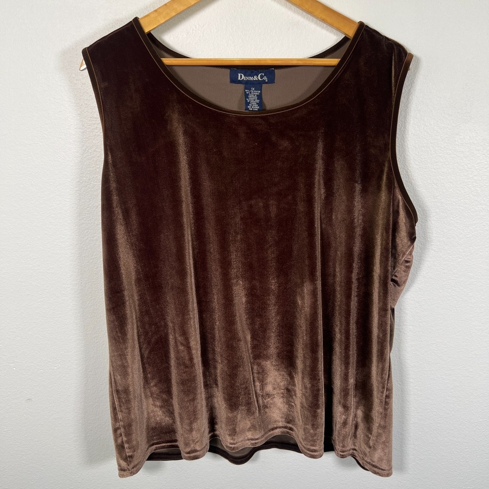 Vintage Womens Y2K Velvet Tank Top Sz 1X Fairygoth Chocolate Brown Boho Chic